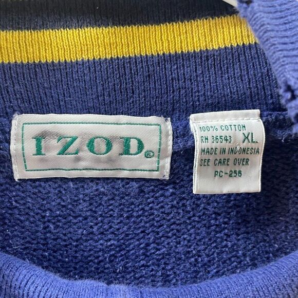 Vintage Izod Sweater Mens Extra Large Blue Yellow Quarter Zip Pullover Cotton - Picture 9 of 11